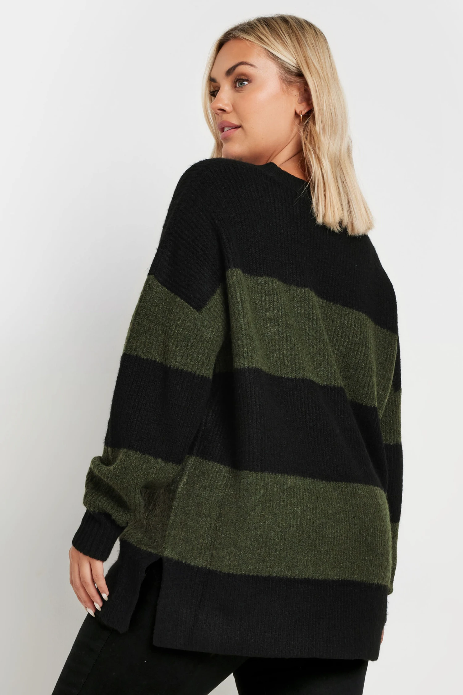 YOURS - Pull Noir & Vert Kaki En Maille à Rayures 6 YOURS - Pull Noir & Vert Kaki En Maille à Rayures – Image 4
