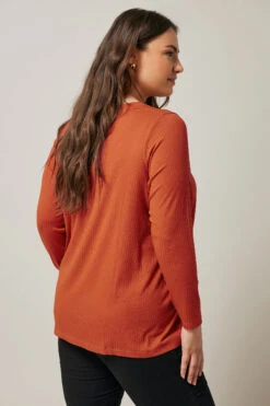 EVANS Curve Rust Orange Premium Ribbed Modal Blend Swing Top -Evans Boutique c9253c72 ac49 40 615717 C