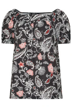 LTS Tall Black Paisley Square Neck Top -Evans Boutique c99b36c0 6a99 44 356631 X