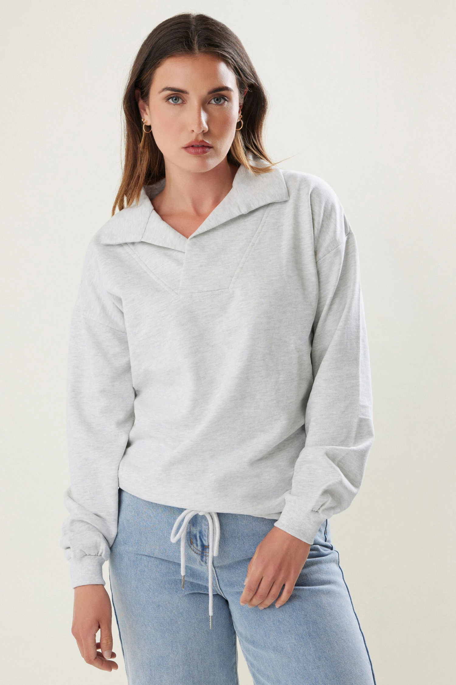 LTS Tall Grey Marl Drawstring Cross Over Sweatshirt 3 LTS Tall Grey Marl Drawstring Cross Over Sweatshirt