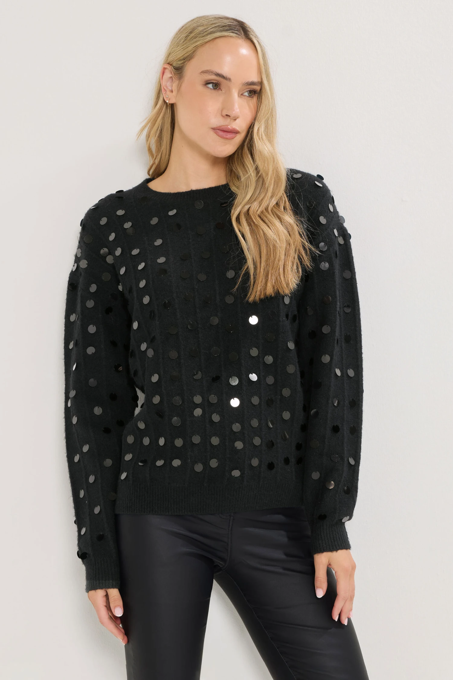 LTS Tall Black Disco Sequin Jumper 3 LTS Tall Black Disco Sequin Jumper