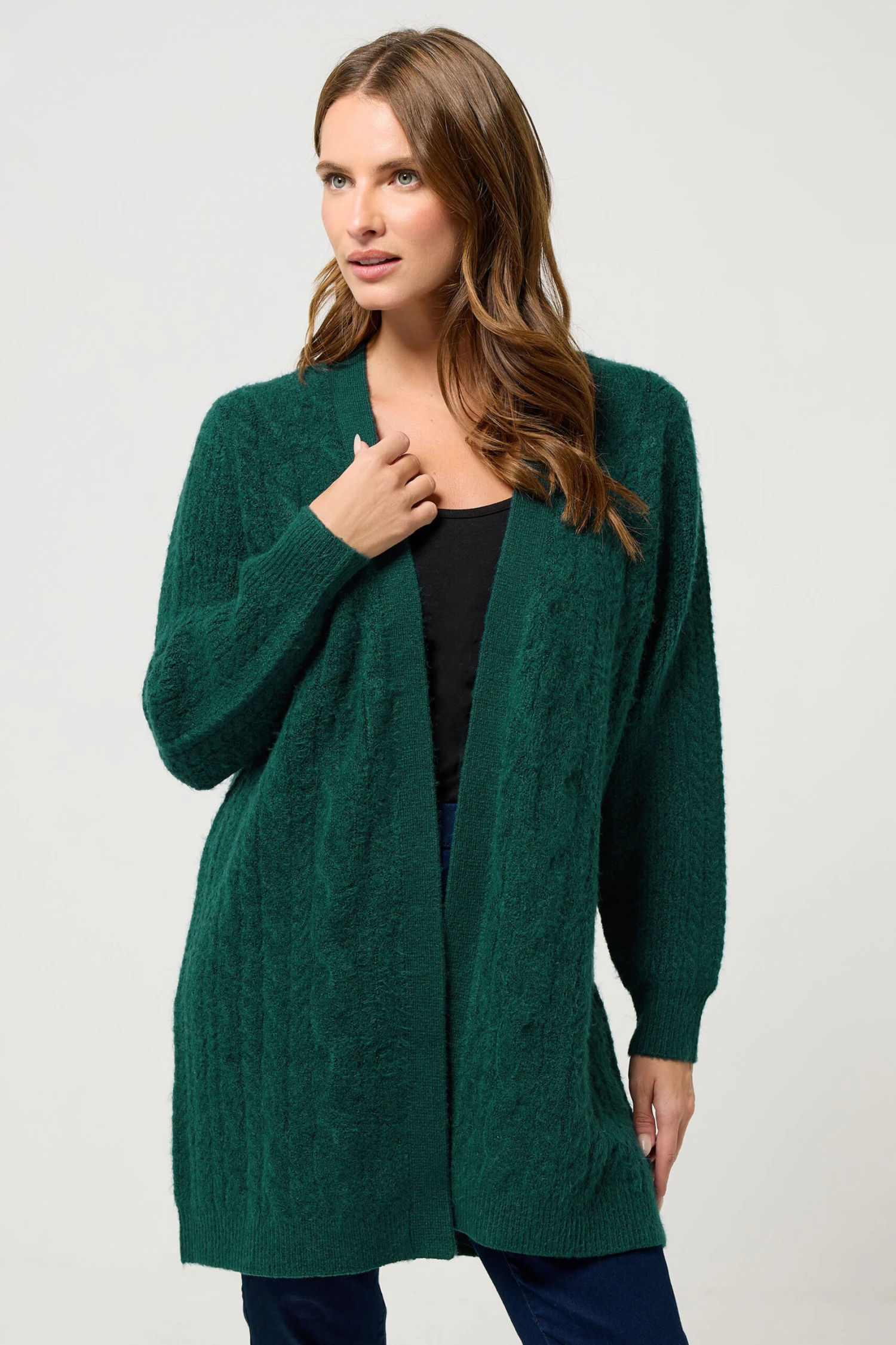 M&Co Teal Green Cable Knit Midi Cardigan 3 M&Co Teal Green Cable Knit Midi Cardigan
