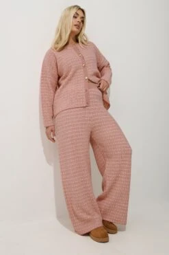 LIMITED COLLECTION - Pantalon Rose Texturé Wide Leg Effet Tweed
