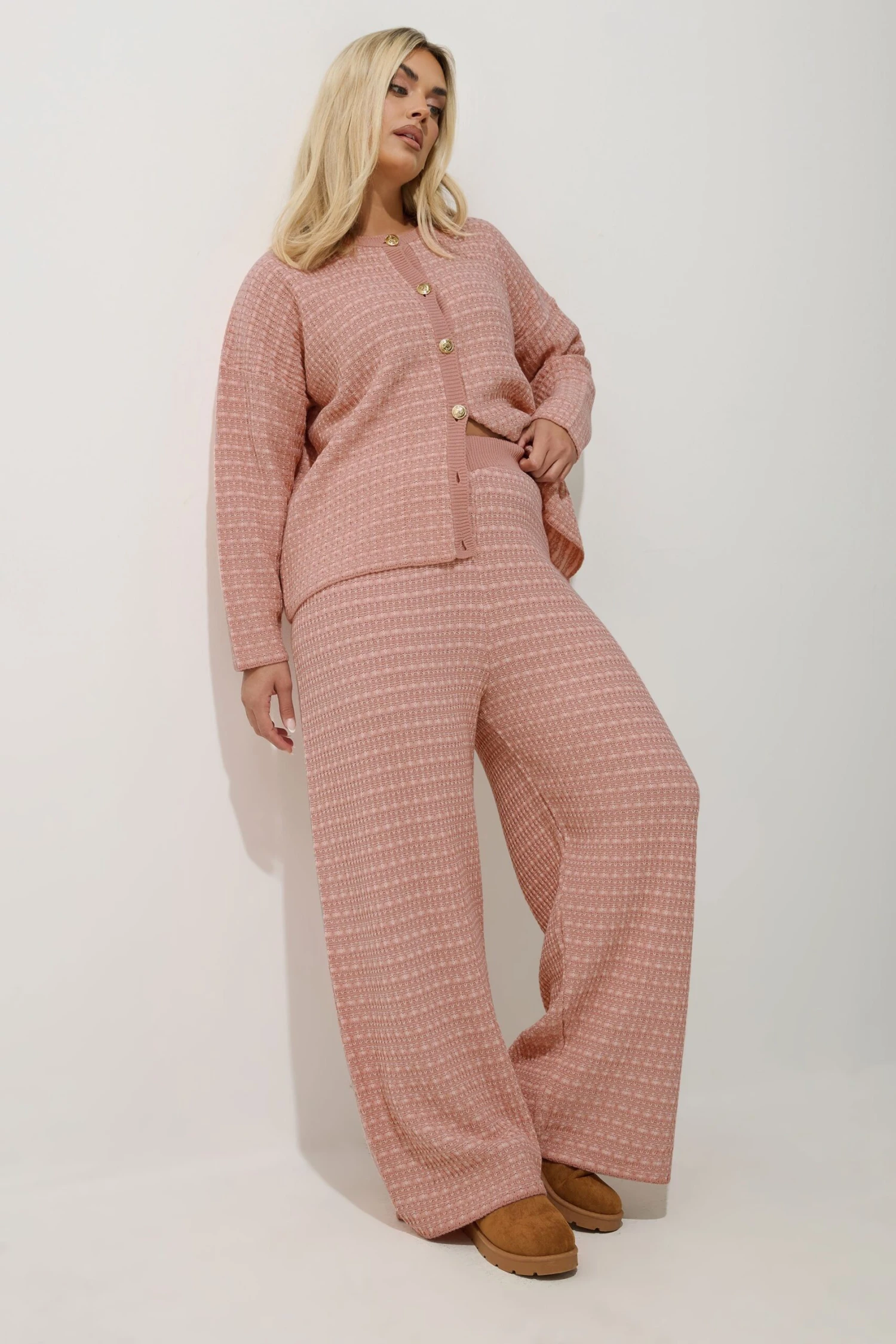 LIMITED COLLECTION - Pantalon Rose Texturé Wide Leg Effet Tweed 3 LIMITED COLLECTION - Pantalon Rose Texturé Wide Leg Effet Tweed