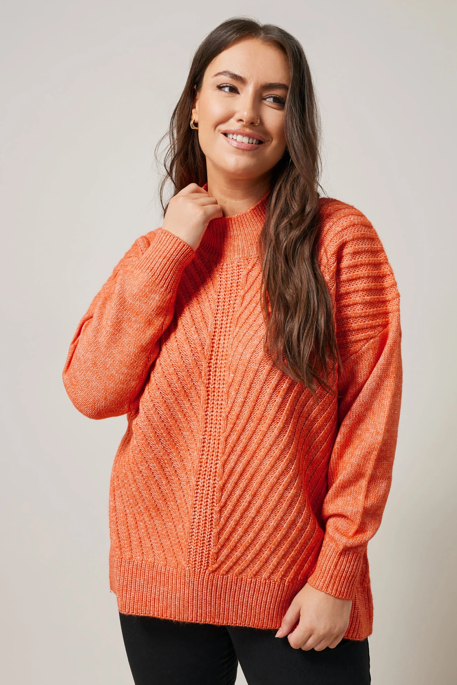 EVANS Curve Orange High Neck Knitted Jumper 4 EVANS Curve Orange High Neck Knitted Jumper – Image 2