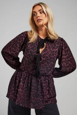 LIMITED COLLECTION - Top Bordeaux Volanté à Noeuds Design Léopard