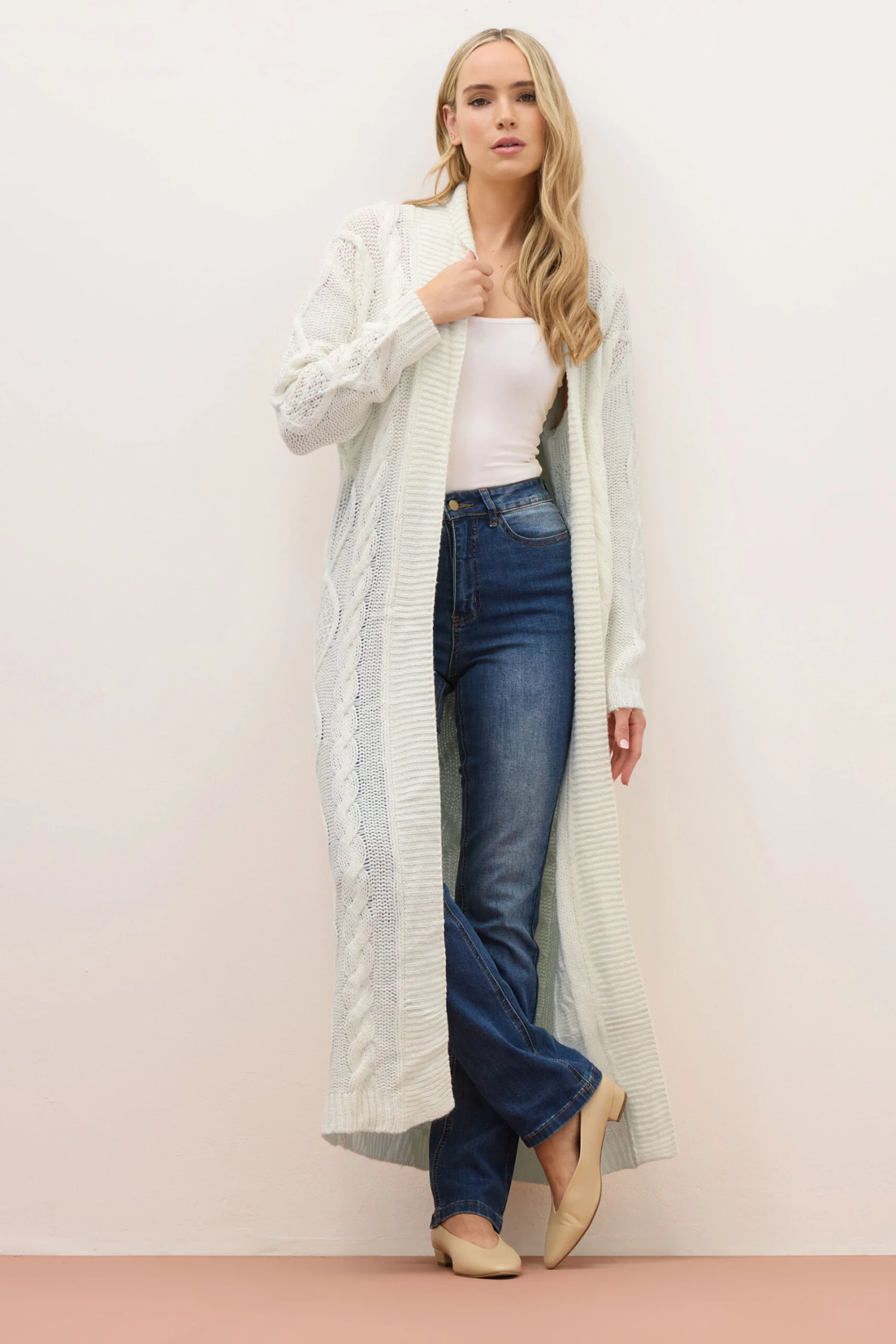 LTS PREMIUM Tall Ivory White Cable Knit Longline Cardigan 3 LTS PREMIUM Tall Ivory White Cable Knit Longline Cardigan