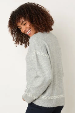 M&Co Grey Contrast Blanket Stitch Jumper -Evans Boutique caf9e750 676e 42 502444 C