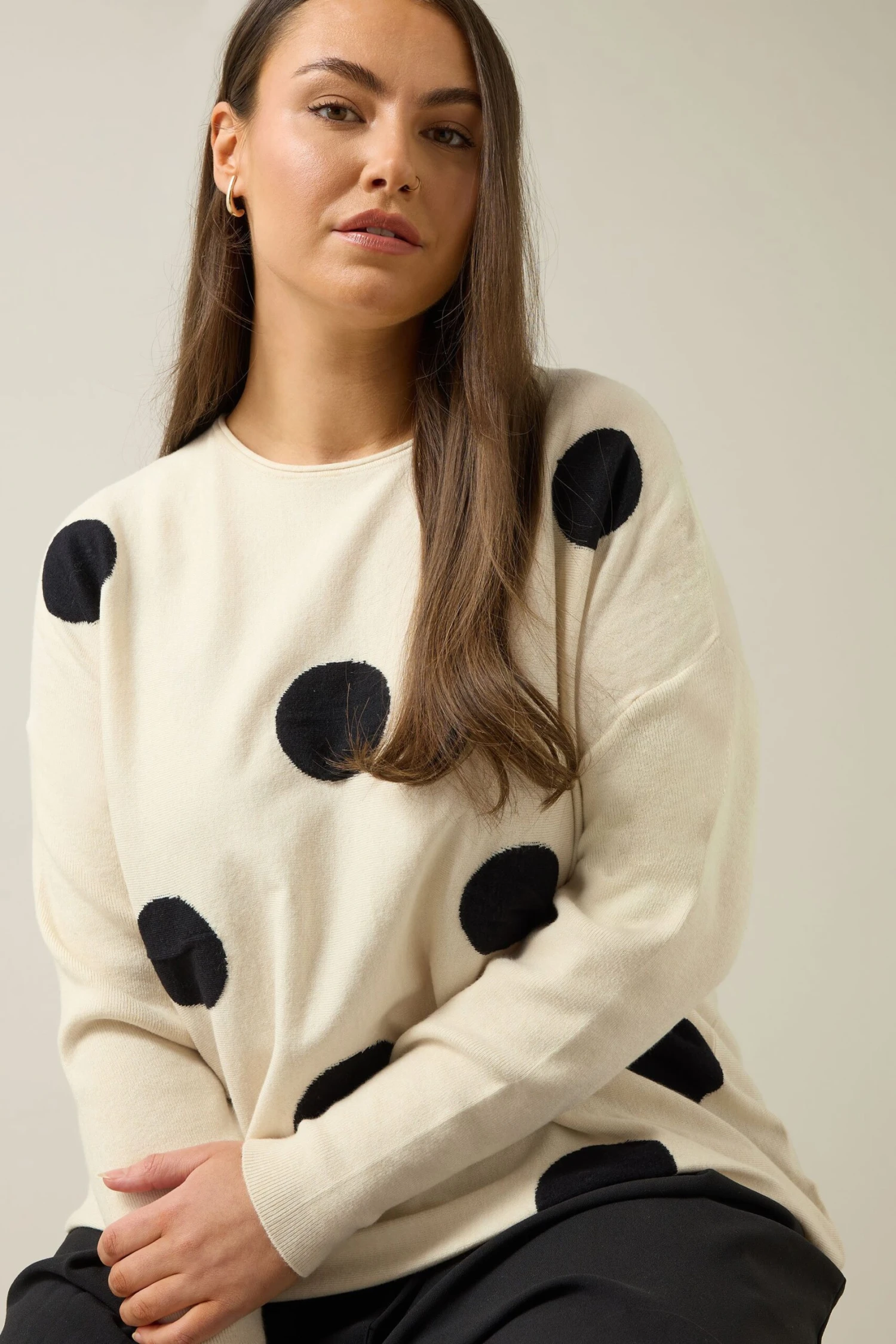 EVANS Curve Cream & Black Spot Knitted Jumper 5 EVANS Curve Cream & Black Spot Knitted Jumper – Image 3