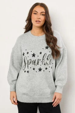 EVANS Curve Grey Sequin Embellished 'Sparkle' Christmas Jumper