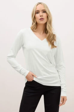 LTS PREMIUM Tall White Long Sleeve V-Neck Top