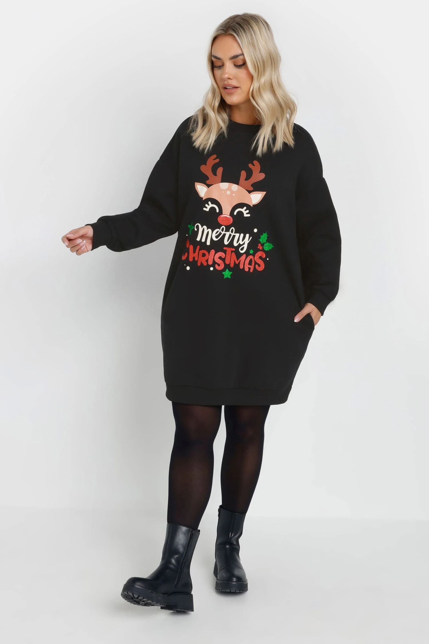 YOURS Curve Robe Sweat-shirt Noire « Joyeux Noël » à Motif Renne 3 YOURS Curve Robe Sweat-shirt Noire « Joyeux Noël » à Motif Renne