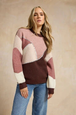 LTS Tall Pink Contrast Sequin Jumper