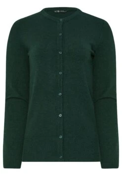 LTS Tall Dark Green Crew Neck Button Cardigan -Evans Boutique cc533c32 2a44 44 356041 X