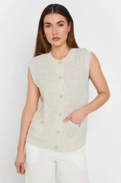 LTS Tall Ivory White Knitted Metallic Button Vest Top -Evans Boutique cc57c122 4964 4f 355581 A