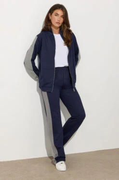 LTS Tall Navy Blue Side Stripe Funnel Zip Sweatshirt -Evans Boutique cc618ff6 8744 41 355863 B