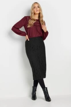 LTS Tall Black Lace Pencil Midi Skirt