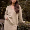 EVANS Curve Natural Brown Knitted V-Neck Jumper
