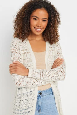 M&Co Cream Longline Crochet Cardigan 12 M&Co Cream Longline Crochet Cardigan -Evans Boutique cd5aa0c6 a379 44 502234 D