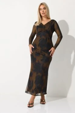 LIMITED COLLECTION Robe Longue En Maille Florale Floue Marron