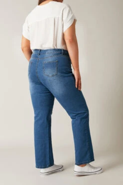 EVANS Curve Blue Mid Wash Straight Leg Jeans 12 EVANS Curve Blue Mid Wash Straight Leg Jeans -Evans Boutique cd6141a9 675b 46 615038 C