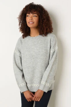 M&Co Grey Contrast Blanket Stitch Jumper -Evans Boutique cd67db48 a0df 44 502444 A