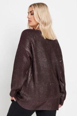 YOURS - Pull En Maille Bordeaux Métallique Manches Longues -Evans Boutique cd86f0f2 8436 4d 280423 C