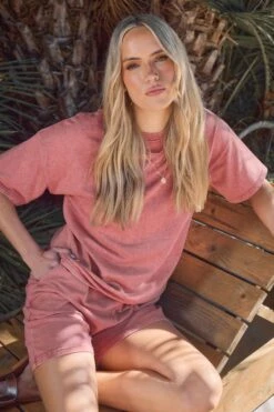 LTS Tall Pink Acid Wash Short Sleeve Sweat T-Shirt