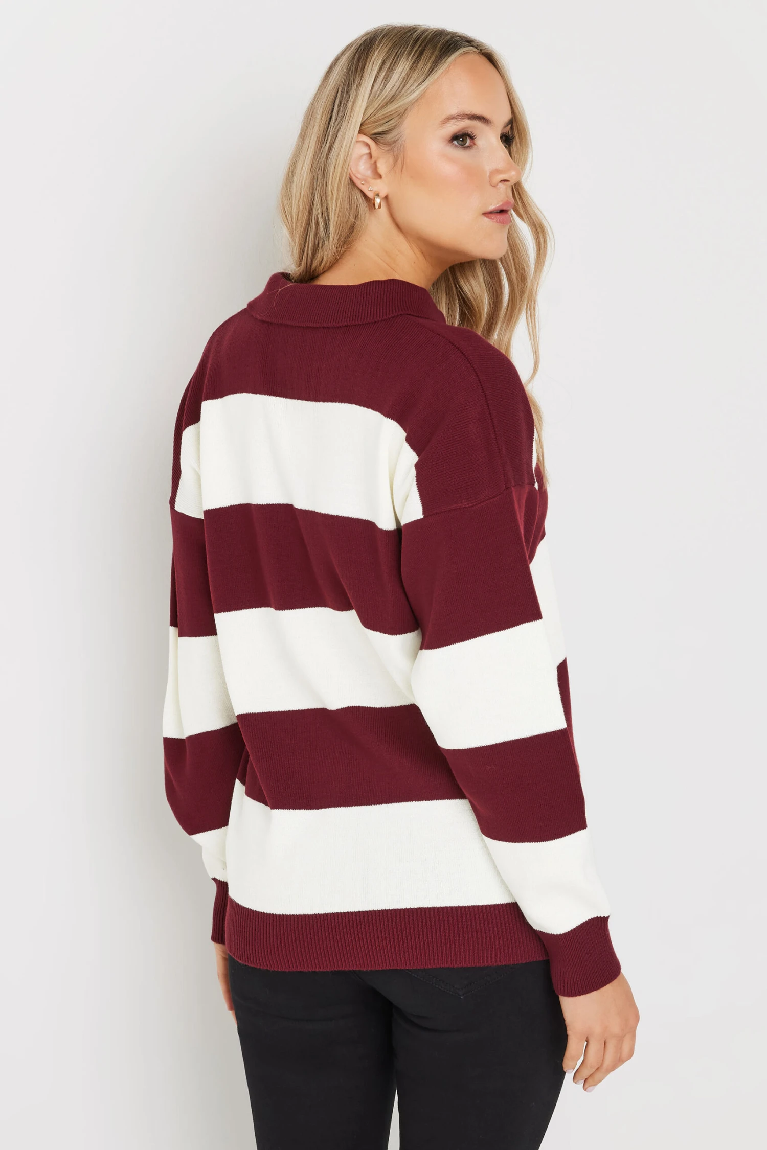 LTS Tall Burgundy Red Knitted Stripe Collared Jumper 5 LTS Tall Burgundy Red Knitted Stripe Collared Jumper – Image 3
