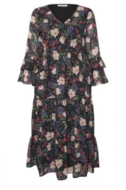 YOURS LONDON Curve Robe Longue Noire à Volants Et Fleurs 11 YOURS LONDON Curve Robe Longue Noire à Volants Et Fleurs -Evans Boutique ce0e86f0 97d9 40 163300 X