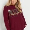 YOURS - Sweatshirt Bordeaux Brodé 'Merry Christmas' Sequins Léopard -Evans Boutique ce107f50 abd4 49 303822 A