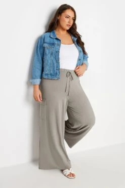 YOURS - Pantalon Gris Beige Wide Leg Cargo En Jersey -Evans Boutique ce1bfd79 3057 4e 143824 C
