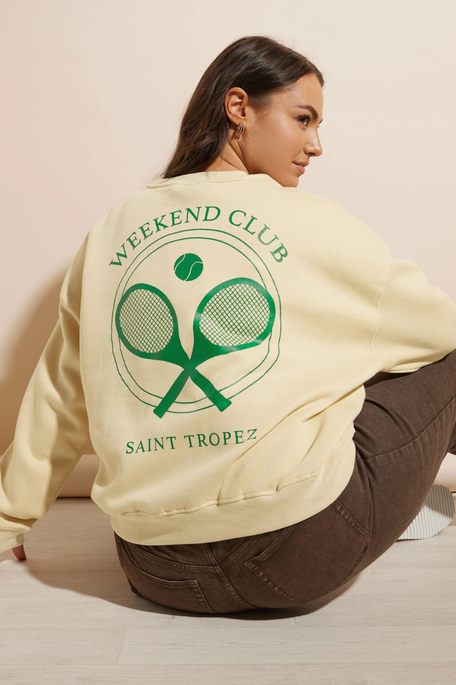 YOURS - Sweatshirt Crème 'Weekend Club' Design Tennis 3 YOURS - Sweatshirt Crème 'Weekend Club' Design Tennis