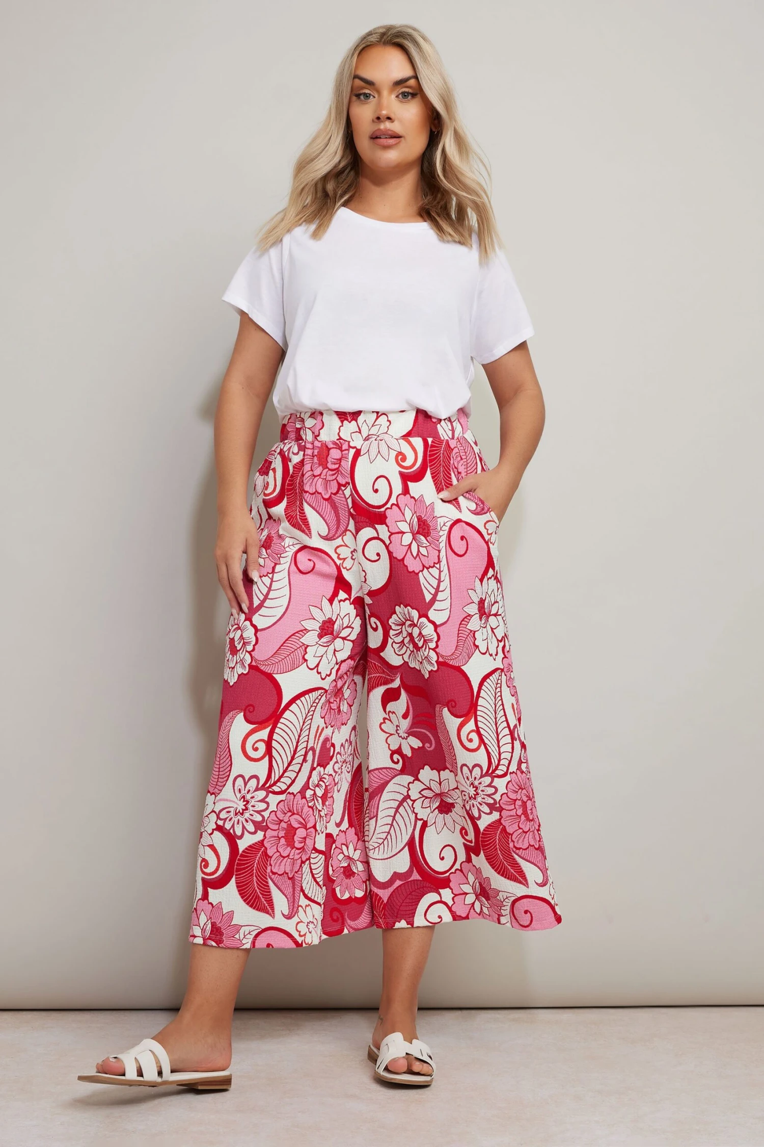 YOURS - Pantalon Jupe-Culotte Texturé Rose & Crème 4 YOURS - Pantalon Jupe-Culotte Texturé Rose & Crème – Image 2