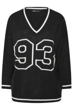 YOURS Curve Pull Tricoté Noir à Slogan « 93 » -Evans Boutique cebb3245 b0d7 49 280713 X
