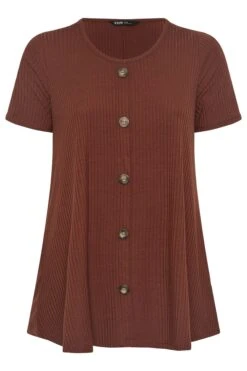 YOURS - Top Marron Clair Nervuré Volanté Manches Courtes 11 YOURS - Top Marron Clair Nervuré Volanté Manches Courtes -Evans Boutique ced3ac29 dd55 49 322590 X
