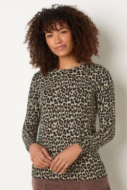 M&Co Natural Brown Leopard Print Crew Neck Jumper