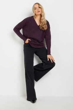 LTS Tall Dark Purple Cable Knit V-Neck Jumper 9 LTS Tall Dark Purple Cable Knit V-Neck Jumper -Evans Boutique cf11fadd b40a 40 353827 B