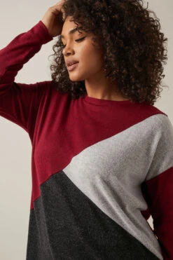EVANS Curve Burgundy Red Colourblock Jumper 13 EVANS Curve Burgundy Red Colourblock Jumper -Evans Boutique cff16800 32db 42 615697 D