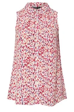 YOURS - Chemisier Rouge Volanté Abstrait -Evans Boutique d00fa6cb ec37 45 175046 X