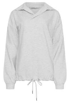 LTS Tall Grey Marl Drawstring Cross Over Sweatshirt 11 LTS Tall Grey Marl Drawstring Cross Over Sweatshirt -Evans Boutique d062142b f835 46 354369 X