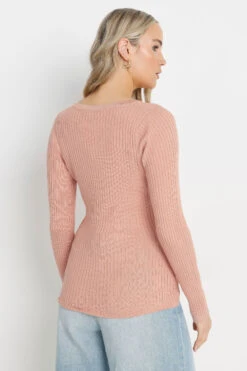 LTS Tall Blush Pink Ribbed Scalloped Hemline Cardigan -Evans Boutique d0e91cdc 197d 48 355582 C