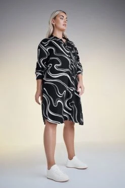 YOURS - Chemisier Long Noir & Blanc Tourbillons