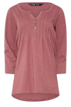 LTS Tall Pink Henley Top -Evans Boutique d115e272 a713 4e 355202 X