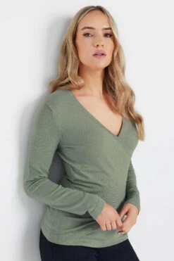 LTS Tall Sage Green Knit Wrap Top
