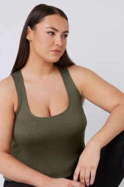 EVANS Curve Khaki Green Square Neck Vest Top 12 EVANS Curve Khaki Green Square Neck Vest Top -Evans Boutique d1544aea 0ca9 41 615099 D
