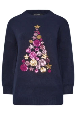 EVANS Curve Navy Blue Sequin Embellished Baubles Christmas Jumper 11 EVANS Curve Navy Blue Sequin Embellished Baubles Christmas Jumper -Evans Boutique d1960ca5 ad9d 44 616255 X