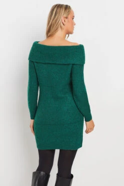 LTS Tall Dark Green Bardot Mini Jumper Dress -Evans Boutique d1aa825b e9c2 47 350840 C