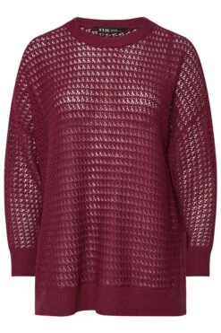 YOURS - Pull En Maille Bordeaux Fente à L'Ourlet -Evans Boutique d1c5104c ac5d 41 280532 X