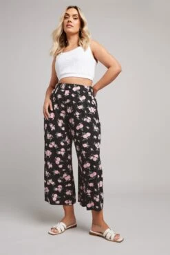 YOURS - Pantalon Jupe-Culotte Noir Floral Midaxi
